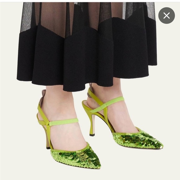 NIB Fendi colibri sequin heels in “wasabi green” - Picture 4 of 8